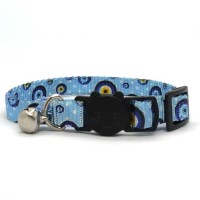 LuckyPaw Çıngıraklı Kedi Boyun Tasması 1x30cm (Nazar Boncuğu Desenli)