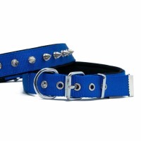 Doggie Konforlu Dokumadan El Yapımı Çivili Köpek Boyun Tasması 2,5x37-45cm - Royal Mavi