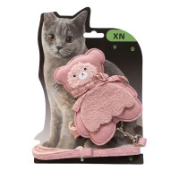 Teng Ayıcık Desenli Kedi Göğüs Gezdirme Tasma Takımı (Pembe)