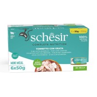 Schesir Tam ve Dengeli Ton Balığı ile Çipuralı Jöle İçinde Kedi Konservesi Multipack 6x50g