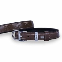 Doggie Konforlu Gerçek Deriden El Yapımı Pati Desenli Köpek Boyun Tasması 2x30-35cm - Kahverengi