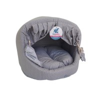 Petpretty Perdeli Kumaş Yuva Puantiyeli Yatak Gri