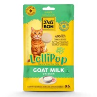 Delibon Dondurularak Kurutulmuş Keçi Sütlü & Tavuklu Lolipop Kedi Ödülü (6'lı Paket)
