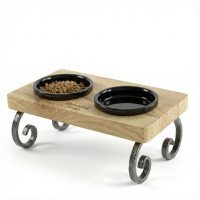 Alphadog Design Metal Ayaklı Ahşap Mama Kabı Siyah