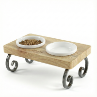Alphadog Design Metal Ayaklı Ahşap Mama Kabı Beyaz