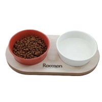 Raccoon Zeus İkili Seramik Mama Kabı 13 Cm BEYAZ KIRMIZI