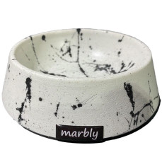 Migno Kedi-Köpek Mama-Su Kabı Mermer (Beyaz-Siyah) 225 ml