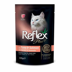 Reflex Plus Pouch Parça Etli Ton Balıklı ve Somonlu Kedi Konservesi 100gr