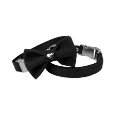 Ewox Kadife Zilli Papyonlu Kedi Boyun Tasması Siyah