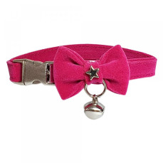 Ewox Kadife Zilli Papyonlu Kedi Boyun Tasması Fuşya