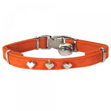 Ewox Kadife Zilli Kalpli Kedi Boyun Tasması Turuncu