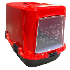 Plast Art Kapalı Kedi Kedi Tuvaleti Kırmızı-Siyah 38*60*45,5 Cm