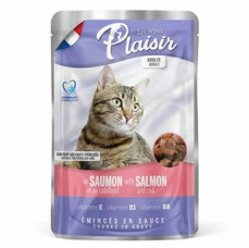 Plaisir Pouch Somon ve Morina Balıklı Soslu Parçalı Yetişkin Kedi Yaş Maması 100 Gr