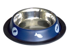 Tommy Balık Desenli Kedi Çelik Mama Su Kabı Mavi 8 oz / 0.22 lt