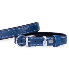 Doggie Konforlu Gerçek Deriden El Yapımı Pati Desenli Köpek Boyun Tasması Mavi 2x30-35cm