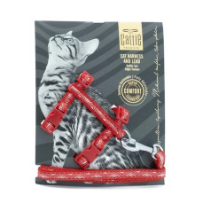 Cattie Özel Desenli Dokuma Kedi Göğüs ve Uzatma Seti Kırmızı 1x25-40cm