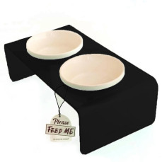 Petbucks Home Kedi ve Köpek Dekoratif Seramik İkili Mama Kabı & Su Kabı 2x300 ml (Siyah)