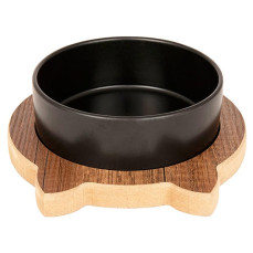 PetVoda Ozark Kedili Ahşap Standlı Seramik Mama-Su Kabı Siyah 19,5 cm (400 ml)