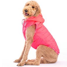 Pawstar Railway Neon Pembe Büyük Irk Köpek Yağmurluğu (Kolsuz) 20-29KG [5XL] - Su itici özelliktedir