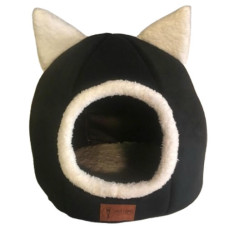 Mor Lama Kulaklı Kapalı Kedi ve Köpek Yatağı (Siyah)