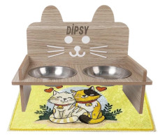 Pet Style Ahşap Stantlı İkili Seramik Mama ve Su Kabı