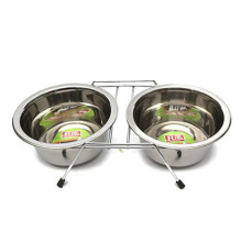 Flip Tel Ayaklı İkili Çelik Mama ve Su Kabı 8 Oz.
