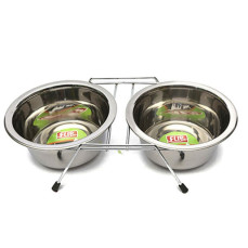 Flip Tel Ayaklı İkili Çelik Mama ve Su Kabı 16 Oz.