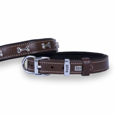 Doggie Konforlu Gerçek Deriden El Yapımı Kemik Süslü Köpek Boyun Tasması 2x30-35cm - Kahverengi