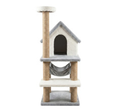 Teng Tırmalamalı Çatılı ve Hamaklı Kedi Evi Gri (40x70x98 cm)
