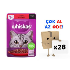 Whiskas Pouch Sos İçinde Sığır Etli Yetişkin Kedi Konservesi 85gr 28'li Paket