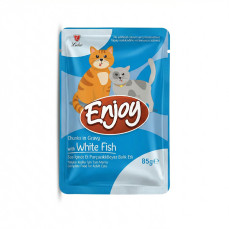 Enjoy Sos İçinde Et Parçacıklı Beyaz Balıklı Yetişkin Kedi Konservesi 85 gr