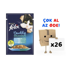 Felix Çifte Lezzet Somonlu ve Sardalyalı Yetişkin Kedi Konservesi 85gr 26'lı Paket