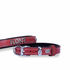 Doggie Konforlu Gerçek Deriden El Yapımı İsimlikli Köpek Boyun Tasması 1,5x20-25cm - Kırmızı