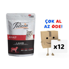 Felicia Tahılsız Yetişkin Kuzu Etli Yaş Kedi Maması 85 gr 12'li Paket