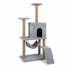 Teng Hamaklı Katlı Tırmalamalı Kedi Evi Gri (40x60x132 cm)