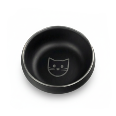Ankur Lazer İşlemeli Siyah Çelik Kedi Mama Su Kabı 12 cm