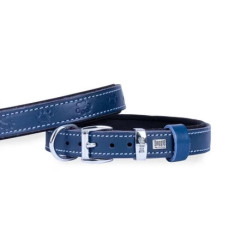 Doggie Konforlu Gerçek Deriden El Yapımı Pati Desenli Köpek Boyun Tasması Mavi 2x35-40cm