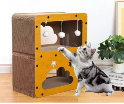 Kedi Ahşap Oyun Kutusu Ve Tırmalama Evi 45*28*52 Cm