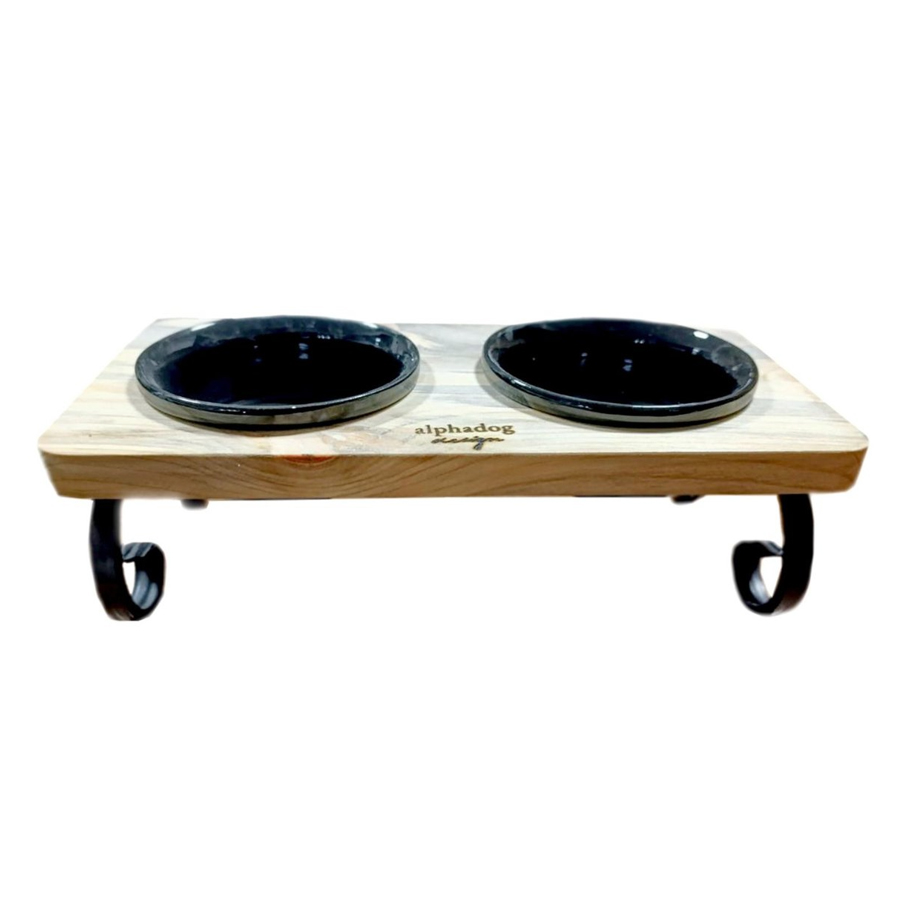 Alphadog Design Metal Ayaklı Ahşap Mama Kabı Siyah