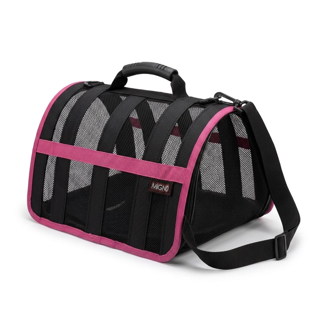 Migno Astra Fileli Model Kedi Köpek Taşıma Çantası Pembe (40x30x23 cm)
