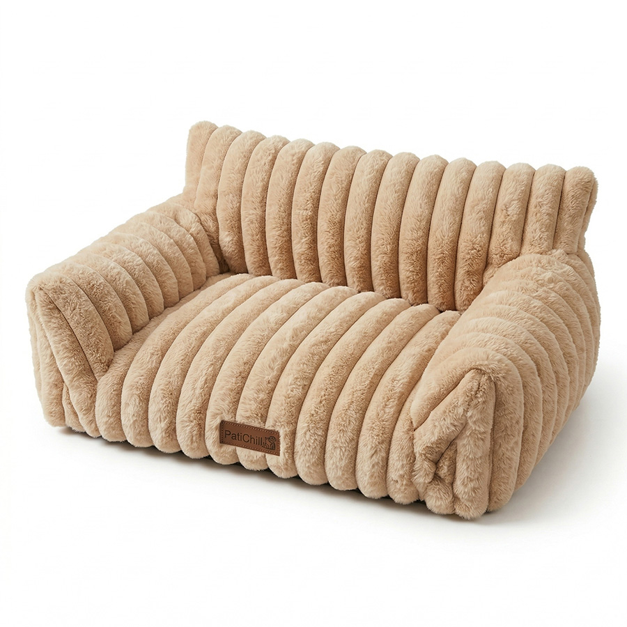 Teng Simba Kedi ve Küçük Irk Köpekler İçin Peluş Yatak Bej Small (54x14x40 cm)