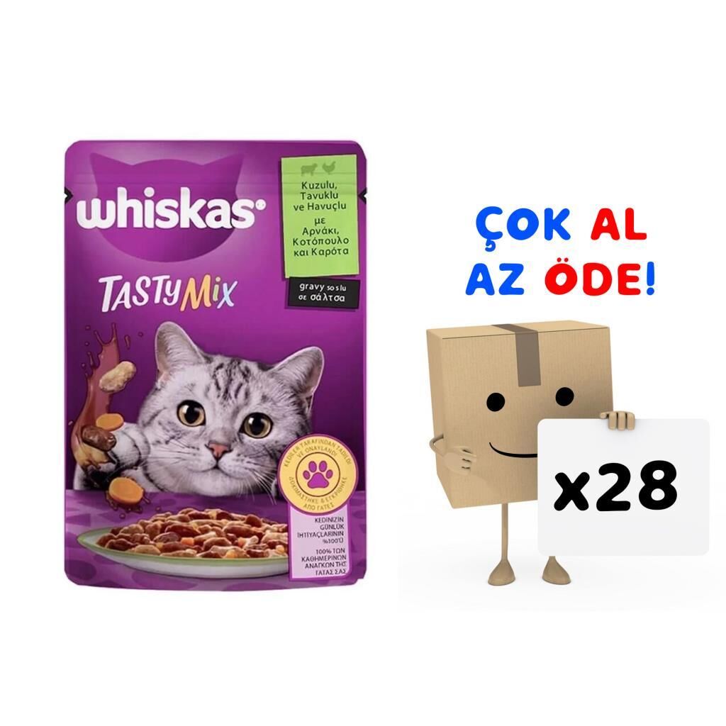 Whiskas Pouch TastyMix Sos İçinde Kuzulu Tavuklu ve Havuçlu Yetişkin Kedi Konservesi 85gr 28'li Paket