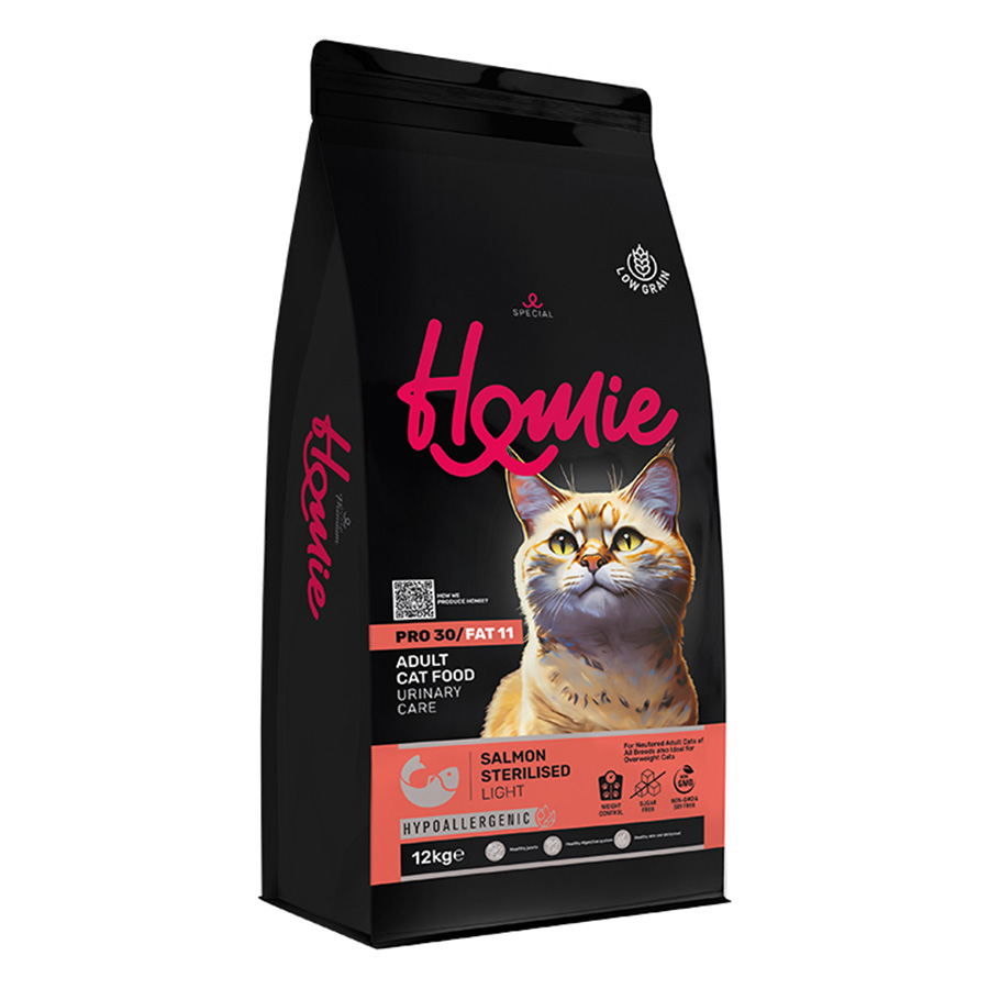 Homie Düşük Tahıllı Süper Premium Somonlu Kısırlaştırılmış Kedi Maması 12 Kg