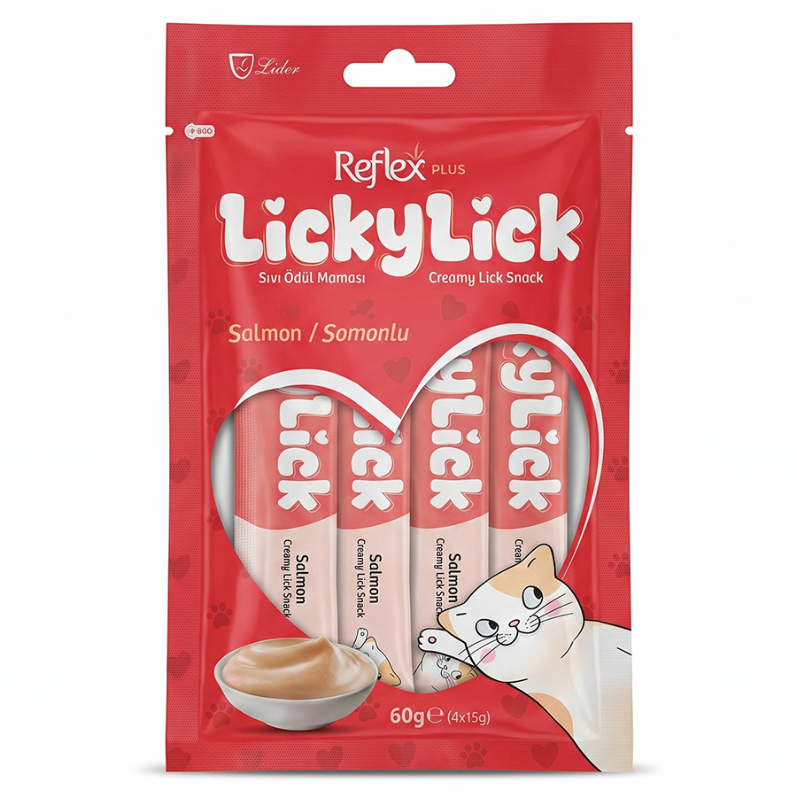 Reflex Plus LickyLick Somonlu Sıvı Kedi Ödül Maması 4x15 gr