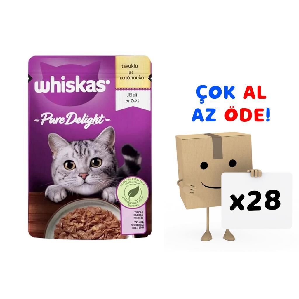 Whiskas Pouch Pure Delight Jöle İçinde Tavuklu Yetişkin Kedi Konservesi 85gr 28'li Paket