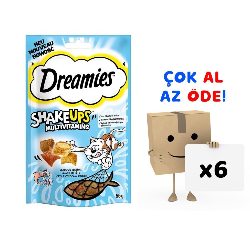 Dreamies ShakeUps Multivitaminli Deniz Ürünleri Kedi Ödül Maması 55 Gr 6'lı Paket