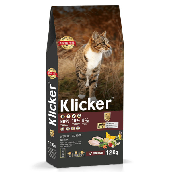 Klicker Glutensiz Tahılsız Tavuklu Kısırlaştırılmış Kedi Maması 12KG