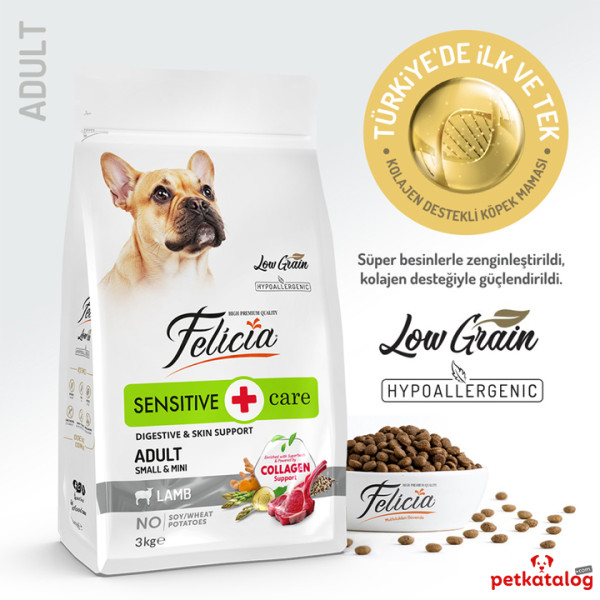 Felicia HypoAllergenic Kolajenli Az Tahıllı Kuzulu Küçük Irk Yetişkin Köpek Maması 3KG