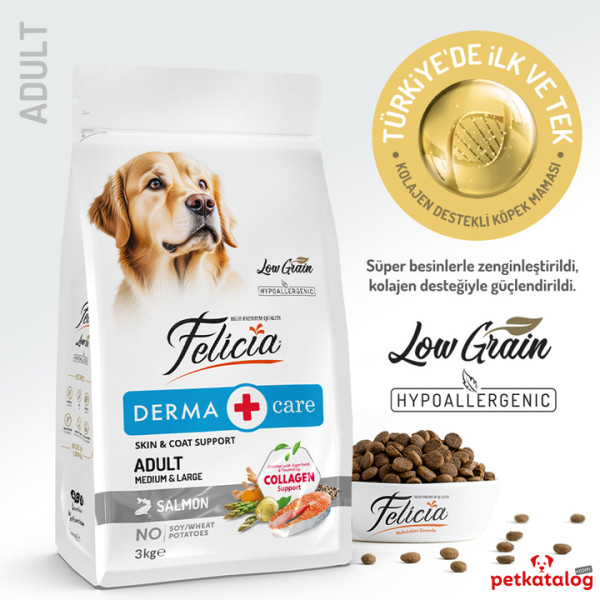 Felicia HypoAllergenic Kolajenli Az Tahıllı Somonlu Orta ve Büyük Irk Yetişkin Köpek Maması 3KG