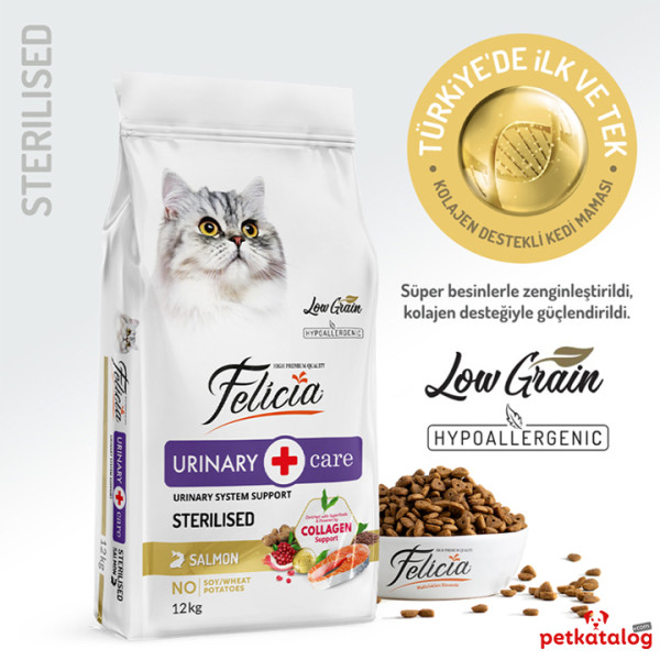 Felicia HypoAllergenic Kolajenli Somonlu Az Tahıllı Kısırlaştırılmış Kedi Maması 12KG